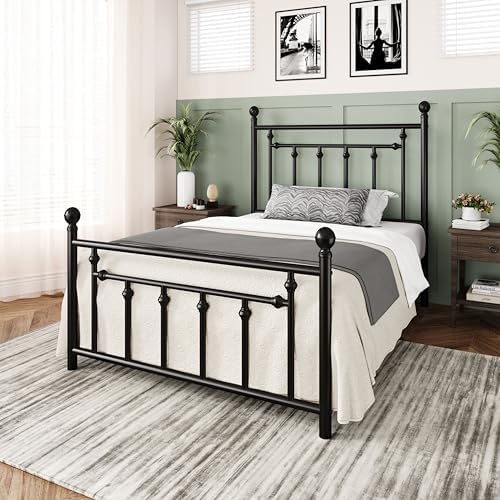 Allewie 14'' Twin Size Metal Platform Bed Frame, Vintage Headboard, Black