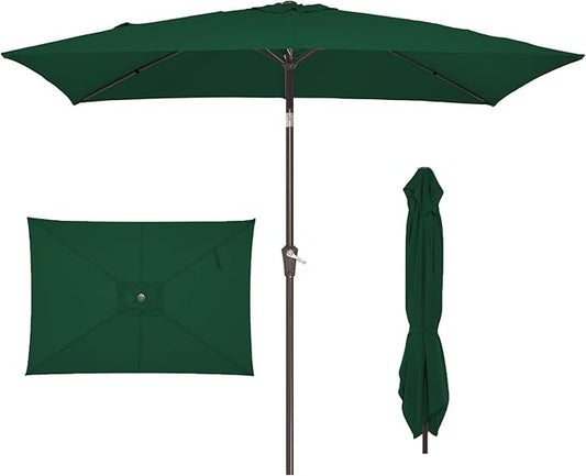 JEAREY 6.5x10 ft Rectangular Patio Umbrellas Rectangle Outdoor Umbrella with Push Button Tilt and Crank, Market Table Umbrella 6 Sturdy Ribs UV Protection for Poolside Garden Backyard Deck, Dark Green