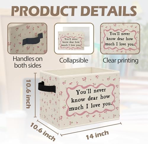 Boho Floral Girl Room Foldable Storage Bins Box with Handles, You'll Never Know Dear How Much I Love You Collapsible Toys Books Clothes Organizer Basket for Kids Girls Room Bedroom Bathroom