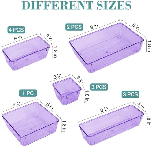 13 PCS Drawer Organizer Set, 5 Size Bathroom and kitchen organizer Trays | Bathroom and kitchen Drawer cabinet organizer Trays, Clear Storage Bins for Makeup, Jewelry, Utensils and Gadgets