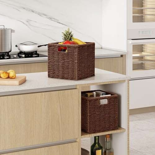 Vagusicc 11 inch Wicker Storage Basket, Set of 2 Wicker Baskets with Handle