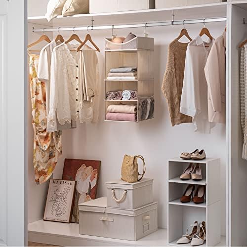 StorageWorks 3-Shelf Hanging Closet Organizer with Half Compartment, Ivory | Add More Storage to Small Closets with 3 Shelves, a Side Pocket and Half Compartment, Ideal for Bedrooms, Dorms and RVs.