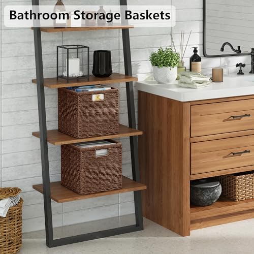 Vagusicc 11 inch Wicker Storage Basket, Set of 2 Wicker Baskets with Handle