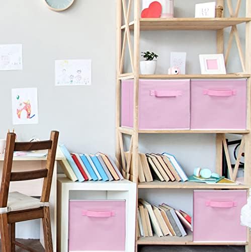 Simple Houseware 11-Inch Foldable Cube Storage Bins, Pink, 6-Pack