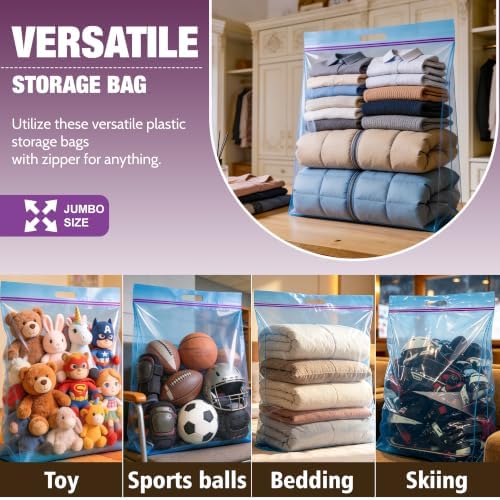 GOONIK 25 Gallon Jumbo Storage Bags with Zipper and Handle for Clothes Pillow Travel Moving, Extra Large, 35” x 24”, Blue, Pack of 3