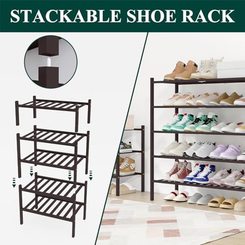 Smiry Bamboo Shoe Rack, 16 Vertical Slats, 6 Tier - 33.7" Wide, Brown
