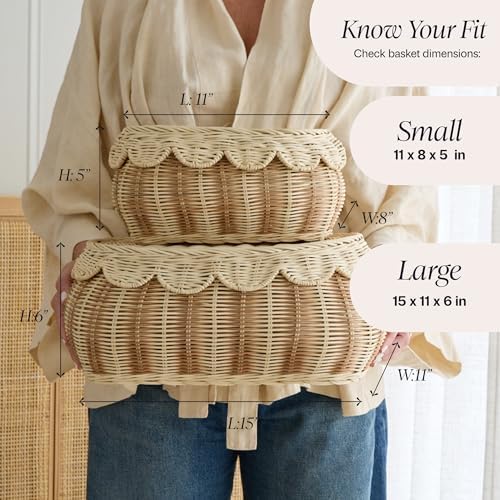 BEBE BASK The Original Scalloped Basket with Lid - Set of 2 (15x11x6 In)