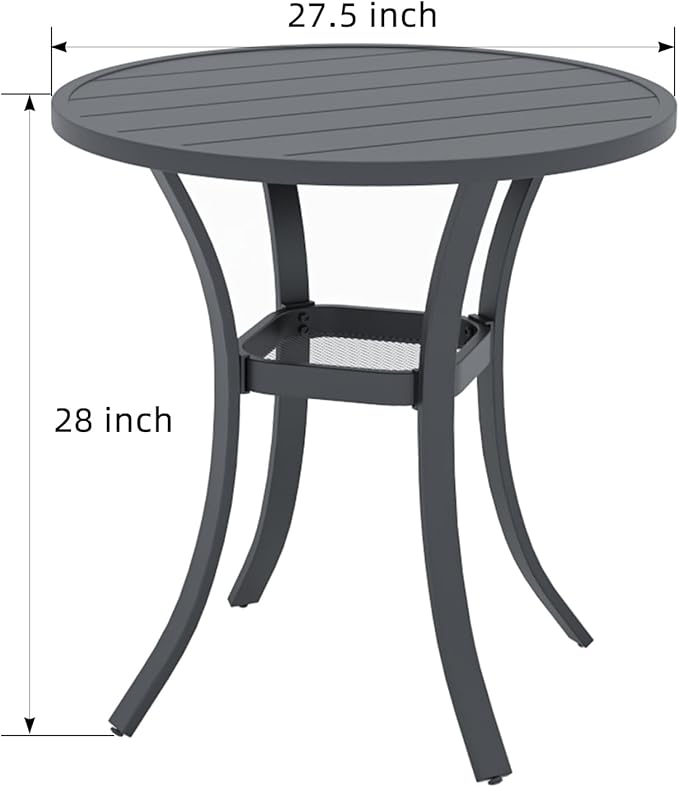 Anmutig Metal Small Outdoor Patio Round Dining Table with Weather-Resistant - 27.5" Black