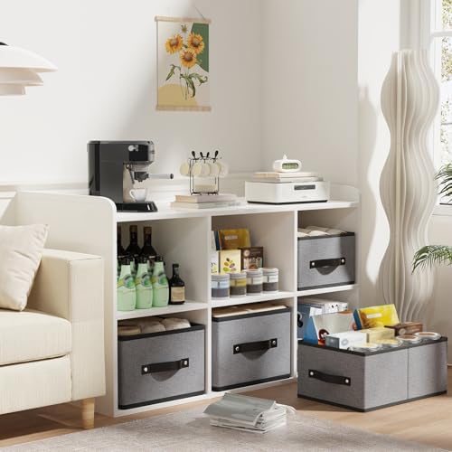 Storage Baskets with Handles,16.1×9.8×6.5In,Gray Boxes,2Pack