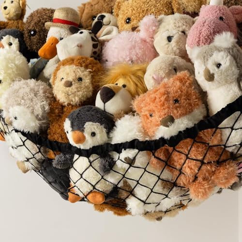 Stuffed Animal Storage Hammock Net Corner - Large Toy Hammock Net for Stuffed Animals Room Decor - Cute Stuff Animal Organizer Holder for Plush Plushie - Kids Baby Nursery Wall Bedroom Home Decor