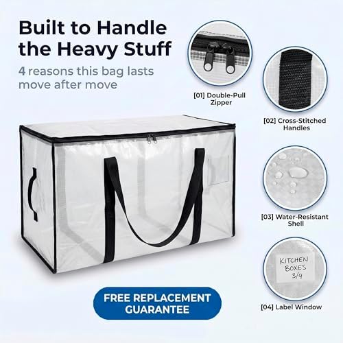 ClearSpace Heavy Duty Moving Bags or Storage Bins with Lids, Clear, 2 Pack