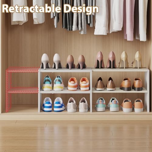X-cosrack Long White 11.02″Shoe Rack for Closets, Stackable and Expandable Shoe Organizer, Suitable for Entryways, Garages, Storage Shelves Made of MDF, Oxford Cloth and Iron