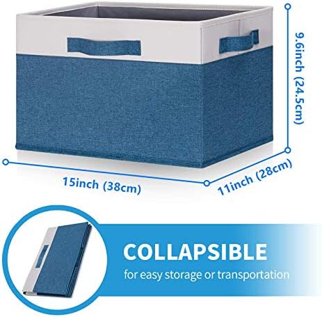 GhvyenntteS Storage Baskets for Shelves 3 Pack, Large Fabric Storage Bins with 3 Handles, Collapsible Closet Organizers and Storage, Sturdy Closet Organizer Bins/Laundry Room Organization, Blue