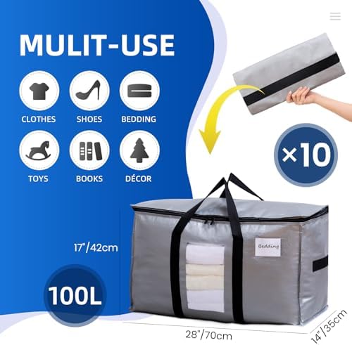 TAILI 10 Pack Silver XXL Moving Bags,Storage Bags with Visible Window