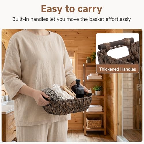 StorageWorks Small Wicker Baskets, Decor Storage Baskets, Water Hyacinth | Wicker Storage Baskets for Shelves, Baskets with Wooden Handles, 2-Pack Gifts Basket for Home Decor, Hand-Woven Basket