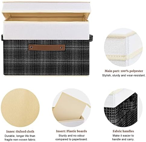 TYEERS Collapsible Storage Bins with Lids, Patchwork Design, Washable, Fabric Storage Boxes, 14.9x9.8x9.8 inches, 3 Pack, Black