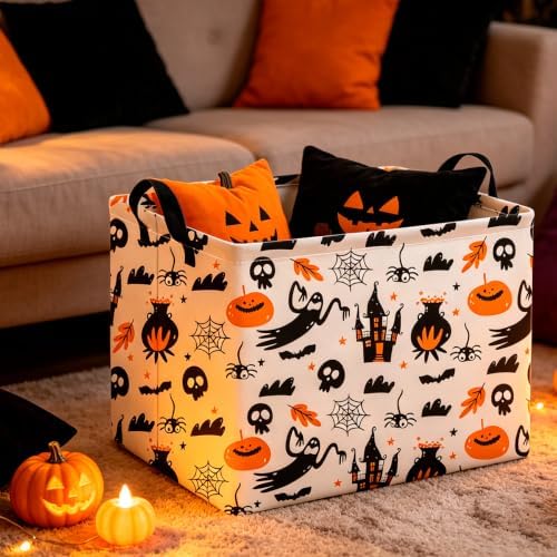 CLOCOR Rectangular Storage Basket,Waterproof Books Box with Handles,Gift Basket(Castle Halloween)