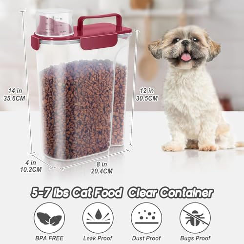 LEAWALK 5Lbs/6Qt Airtight Pet Storage Container For Cat Dog Bird Food and Keep Fresh, Translucent Body, Upgraded Large Nozzle for Easy Pouring With Handle Design Easy to Carry When Going 2pack