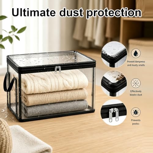 3 Pack Large Clear Storage Bags with Hinged Lid