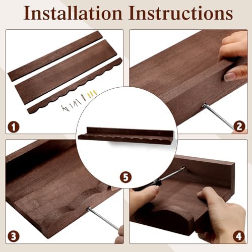Suzile 2 Pcs Scalloped Floating Wall Shelves,23",Walnut Brown | Scalloped Edge, Book Display, Plant Display, Photo Frames, Toy Storage, Nursery, Bedroom, Bathroom, Aesthetic Decor