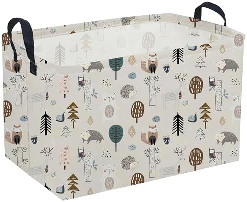 Sanjiaofeng Rectangular Cute Animals Storage Baskets,Foldable Kids Toy Clothes Bins for Bedroom,Woodland Animal Basket,Books Box, Gift Basket(Tree Trunk Animals)
