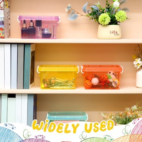 Wenqik 6 Pack Colorful Plastic Storage Bins with Lids, Colorful | 4 Quart Clear Plastic Small Bins, Stackable Nestable, Latching Buckles, Kids Toy Sorting Playroom, Craft Supplies Storage