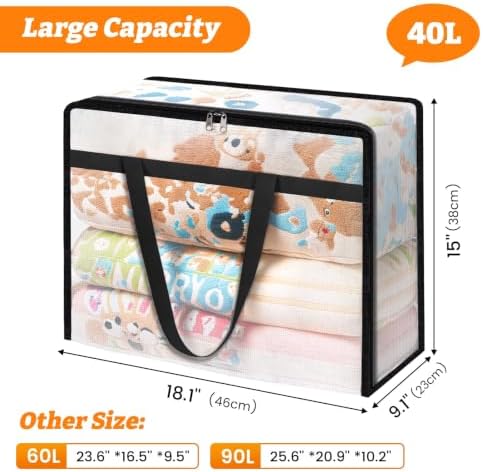 BlissTotes Moving Bags 40L 8PCS, Clear Clothes Storage Under Bed Storage