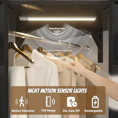 Besiost Corner Closet System with 2 Motion Sensor Lights, 39.2" Corner Closet Organizer with 12 Shelves, Closet Corner with 2 Hanging Rods, Versatile 6-Tier Walk-in Closets for Corner Space, Black