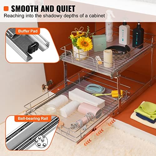 VEVOR 2 Tier 20"Wx21.2"Dx15.2"HPull Out Cabinet Organizer, Heavy Duty Slide Out Pantry Shelves, Steel Roll Out Drawers, Sliding Drawer Storage for Home, 21.5"Wx22.5"Dx19"H Install Size for Cabinet