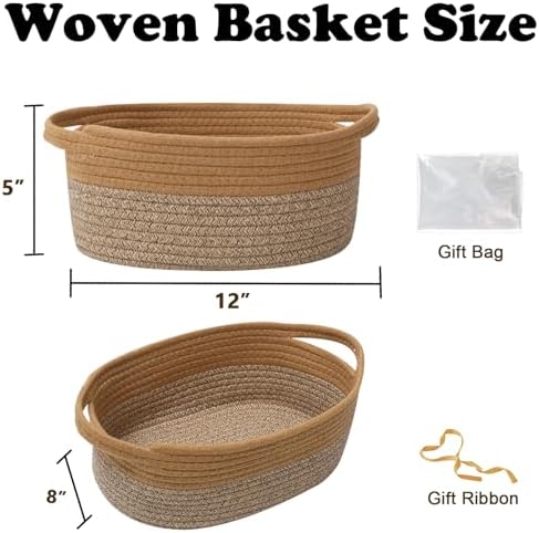 Woven Rope Basket - Baby Gift Basket with Bag & Ribbon, Jute&Brown