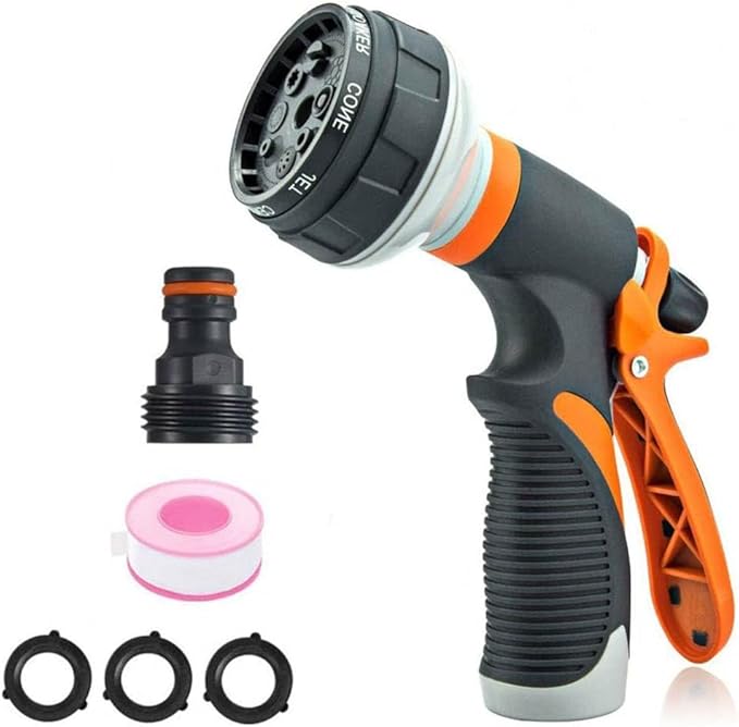 Garden Hose Nozzle,Heavy Duty Water Nozzle with 8 Adjustable Pattern High Pressure, Hose Nozzle for Garden Watering Plant Cars Pets Showering