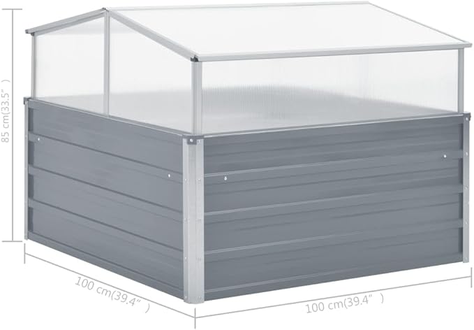 Outdoor Garden Greenhouse with Adjustable PC Panels, Galvanized Steel Cold Frame for Raised Bed Planting, Stackable Square Plant Protection Cover, 39.4 x 39.4 x 33.5 Inches