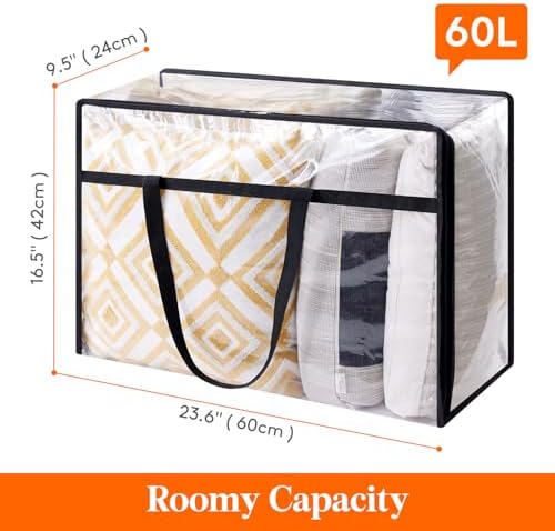 Lifewit 60L Clear Clothes Storage Bags,Plastic Foldable Blanket Storage Bag
