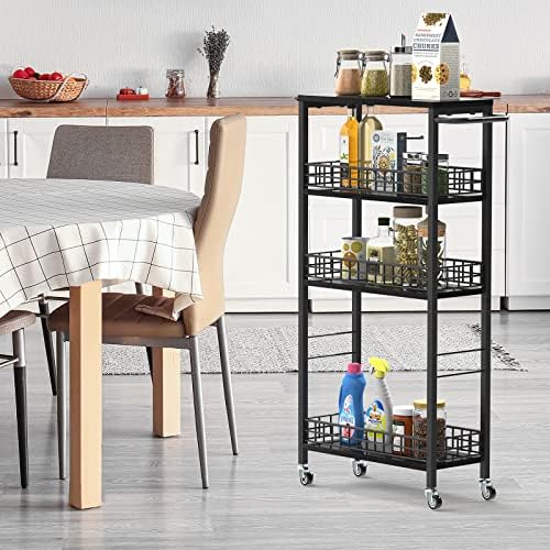 NOVIMANGO Slim Rolling Storage Cart, for Bathroom Small Spaces, Black