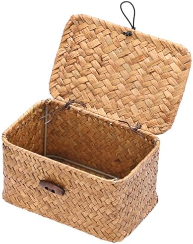 Small Decorative Box Natural Seagrass Box with Lid, 6.1"x 4"x 3.3"