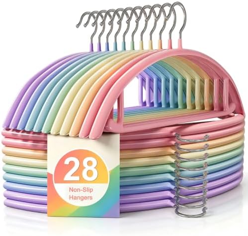 CTIME Non-Slip Metal Hangers 28 Pack, Thick Colorful Clothes Hanger
