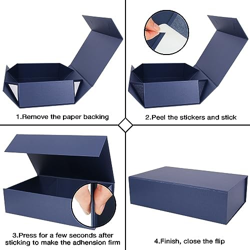 Aimyoo Navy Blue Collapsible Gift Box with Magnetic Closure Lids 10.5x7x3 in, Bridesmaid Groomsmen Proposal Box, Medium Rectangle Box for Present Graduation Storage 3 Pack