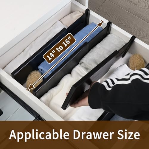 Utoplike Dresser Drawer Dividers, 4" High Black Drawer Organizers Clothes | Adjustable, Spring Loaded, Works in Kitchen, Bathroom, Bedroom, Drawer, Desk, 4 PCS for Clothing, Fit 14"-16" Inner Drawer