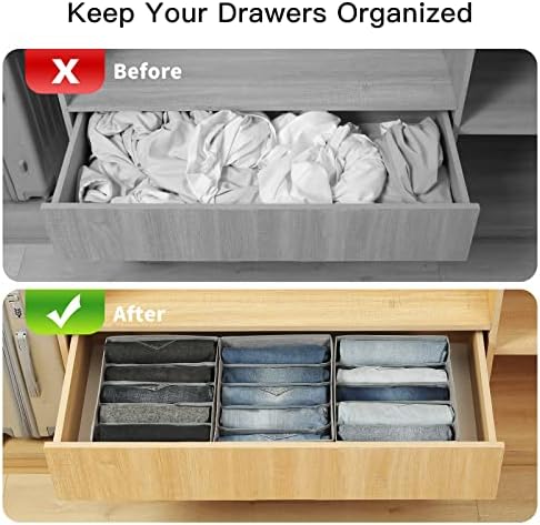 Qozary Pants Jeans Organizer for Closet, 4 Pack Drawer Organizers for Clothing, 5 Grids Wardrobe Clothes Storage for Deep Drawer, T-Shirts, Legging, Short