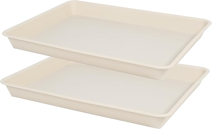VUWEZ 2 Pack Plant Growing Nursery 1020 Trays, Plant Saucer Tray, Heavy Sturdy Seed Starting Trays, Plant Starter Trays for Indoors No Holes, Seed Starter Growing Tray (22"x11.2", Beige)