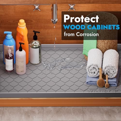 Winisok Waterproof Under Sink Mat 31" x 22", Silicone Mat, Dark Gray | Raised Edge Traps Spills & Leaks, Shelf Liner, Cabinet Protector, for Kitchen, Bathroom, Boots, Pets, Home Essentials