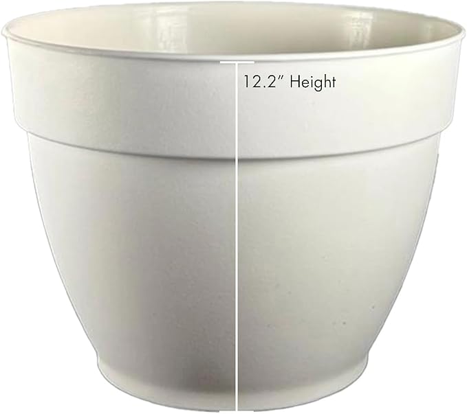 15" Classic Plastic Planter, Multipurpose Pot for Indoor & Outdoor Plants,Cream White