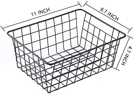 Wire Baskets for Organizing 4 Pack Pantry Baskets For Storage 11x8.7x4.7in | Wire Baskets for Kitchen Refrigerator Freezer Cabinet Shelf Garage,Metal Bin with Side Handles for Easy Pull (Black)