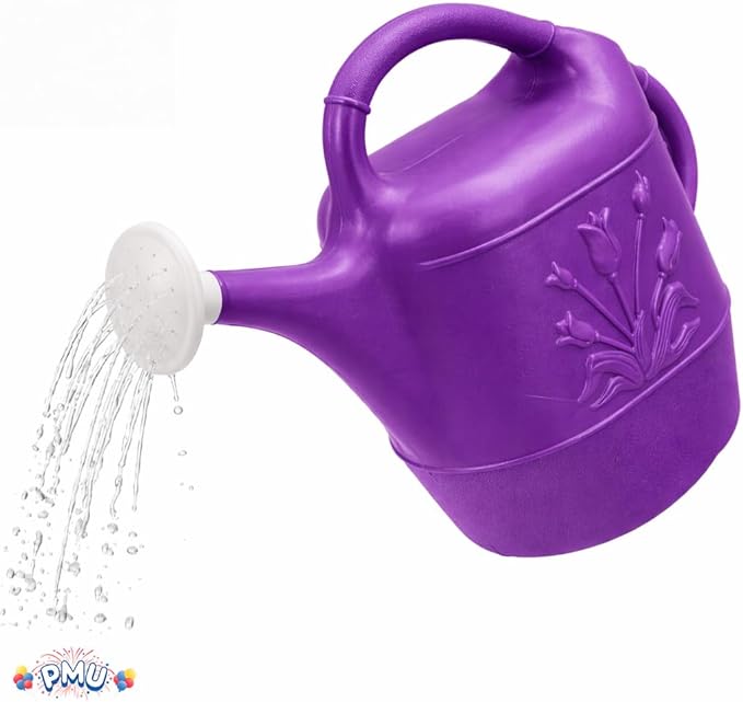 PMU 2 Gallon Watering Can - Garden Watering Can for Indoor & Outdoor Plants - Plastic Water Can with Detachable Sprinkler Head - Large Water Pot, Made in USA - Purple Pkg/12