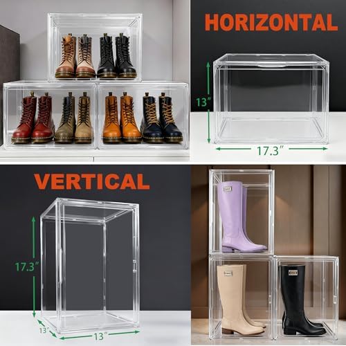 XXX-Large Tall Boot Organizer 3 Pack, 17.3x13x13'' Acrylic Display Case