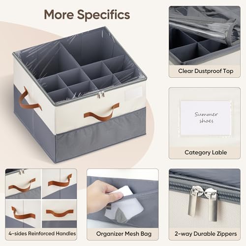 Shoe Organizer for Closet, Adjustable Storage Box Holds 32 Pairs