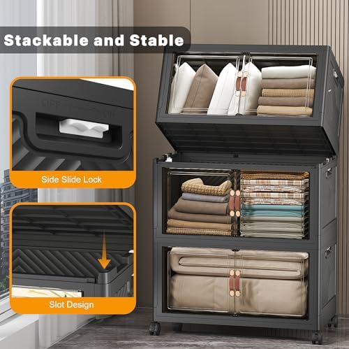 UAMFURI Stackable Storage Bins, 896QT Collapsible Drawers with 2 Lids