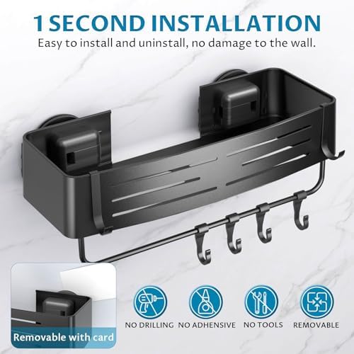 Onemake Suction Cup Shower Caddy, Shower Shelf, Bathroom Organizer, Black