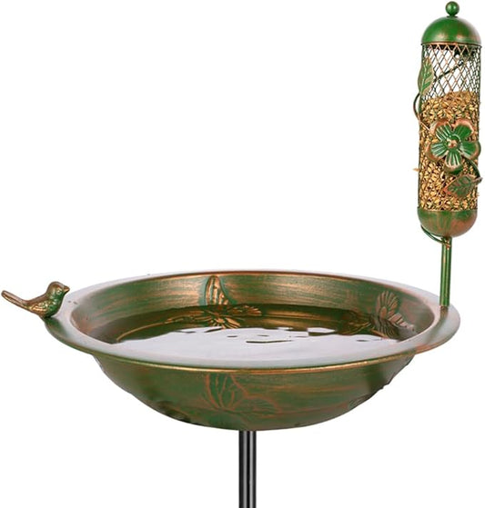 VEWOGARDEN 47 Inch Standing Metal Bird Bath Stake with Birdfeeder, Outdoor Garden Birdbath for Outside Patio, Yard, Lawn Decor