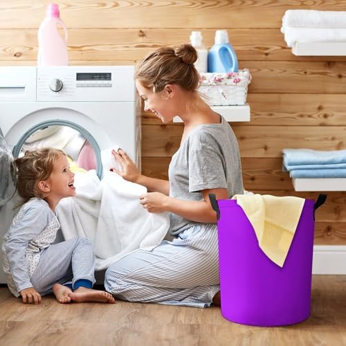 Large Laundry Hamper Bag, Neon Purple Elegant Collapsible Laundry Basket with Drawstring Dirty Clothes Organizer Washing Bin for Family Essentials Storage